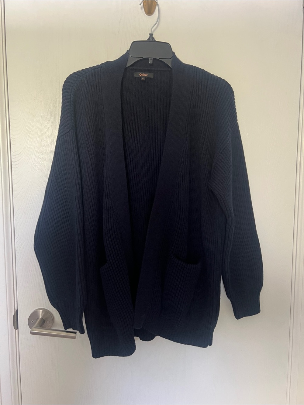 Quince 100% Organic Cotton Oversized Cardigan in Navy Blue - Picture 2 of 10